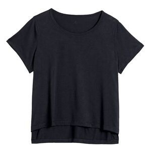 New Women Black Basic T Shirt Size 1X Short Sleeves Jacquard Mesh